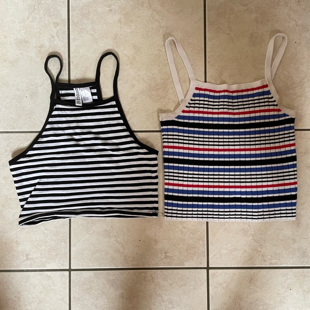 2 Small H&M Divided Stripped Crop Tops